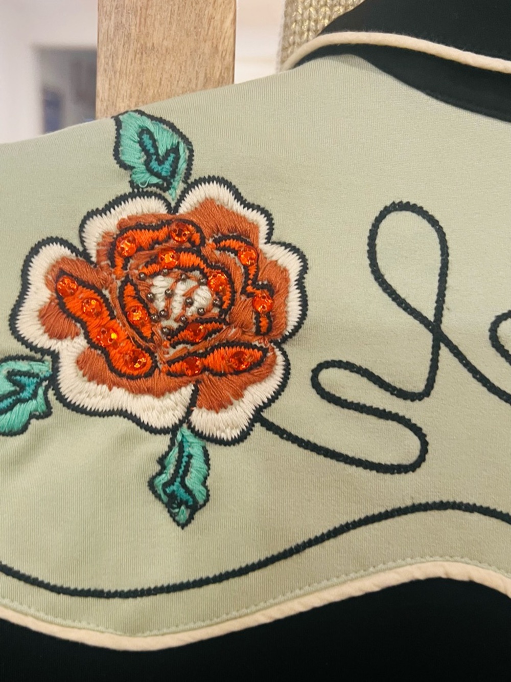 Double D Ranch Black Western rose/cactus Jacket with Turquoise & red Embroidery - Picture 5 of 7